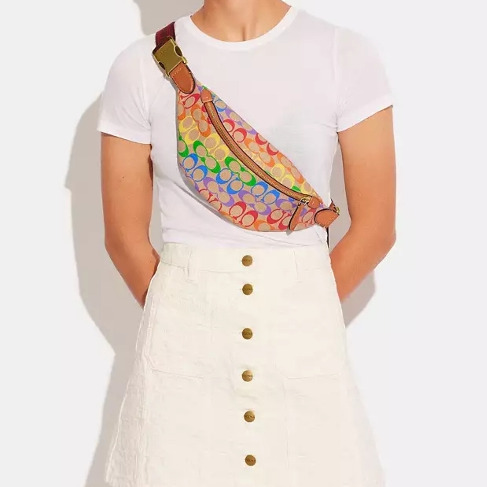 COACH Charter Belt Bag 7 In Rainbow Signature Canvas  (Used once only)
